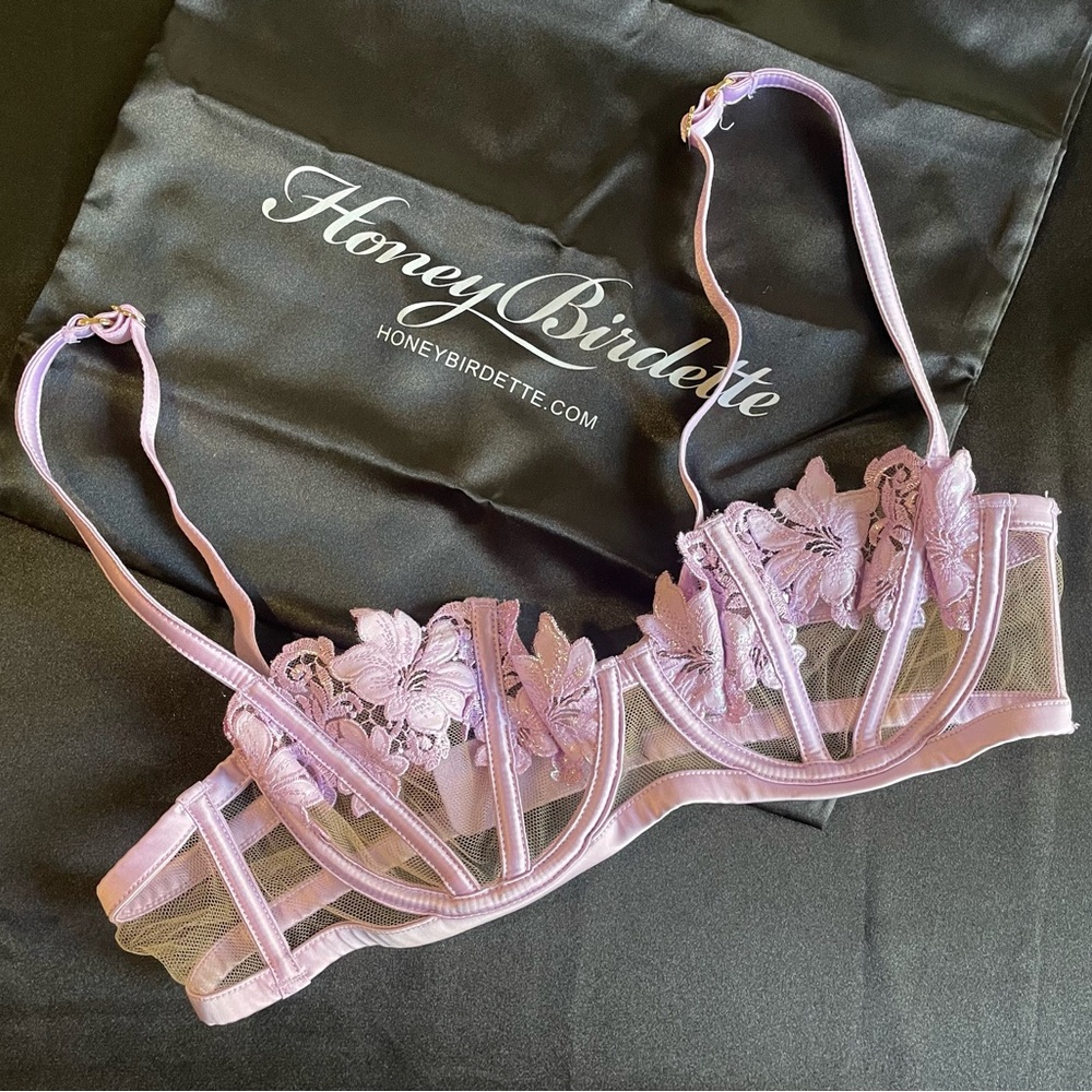 Honey Birdette Amelie Lingerie 💜 Luxury Floral Bra, Lilac Purple, US 34B
